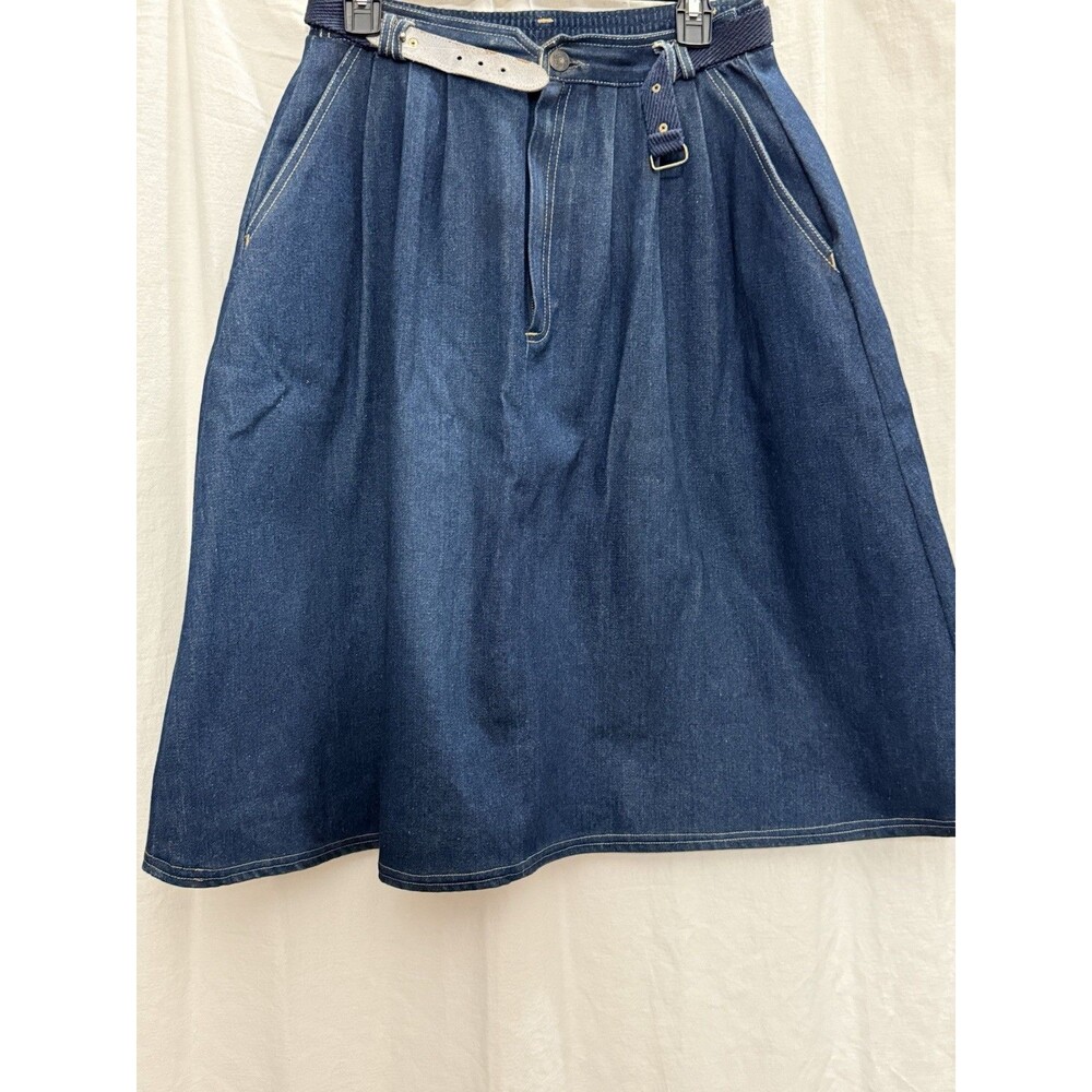 VTG SASSON Denim Pleated Midi Skirt High Waist Belted A-Line Y2K 90s Size 10